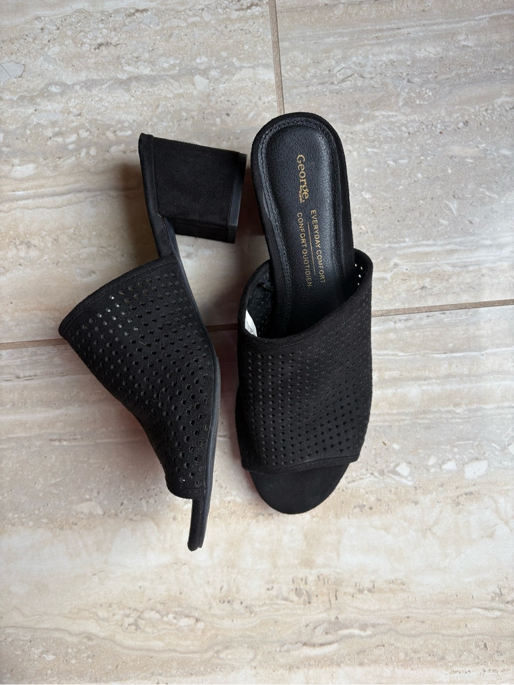 Black Block Heel Mule Sandals